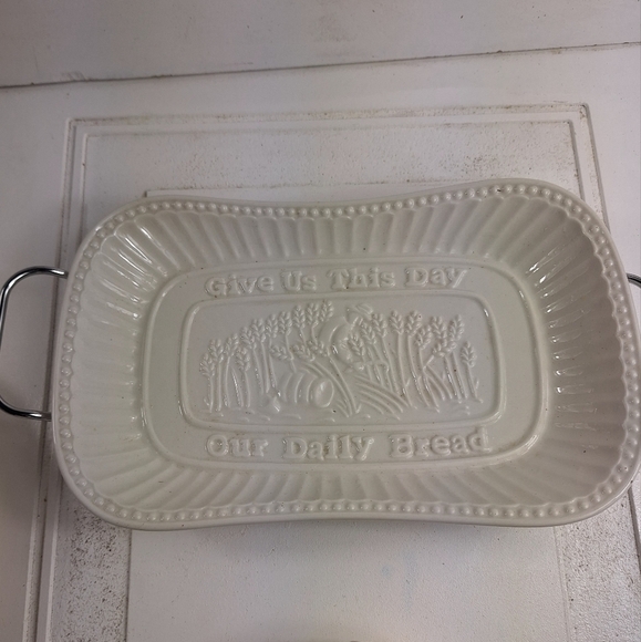 Cream Porcelain Serving Dish Give Us This Day Our Daily Bread - Picture 1 of 6